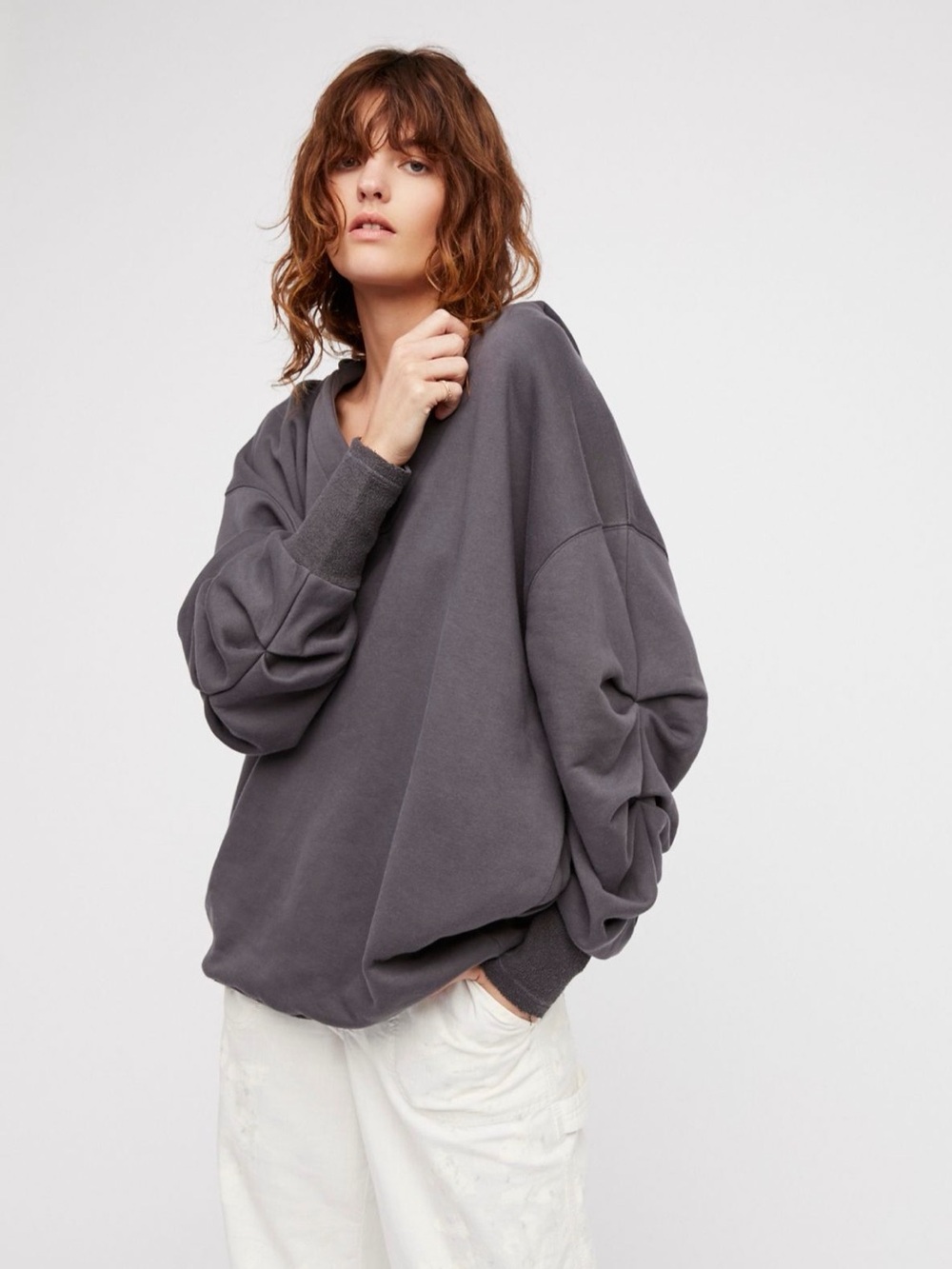 Free People Sleevin’ Around Pullover Grey Hoodie Boho Loungewear XS